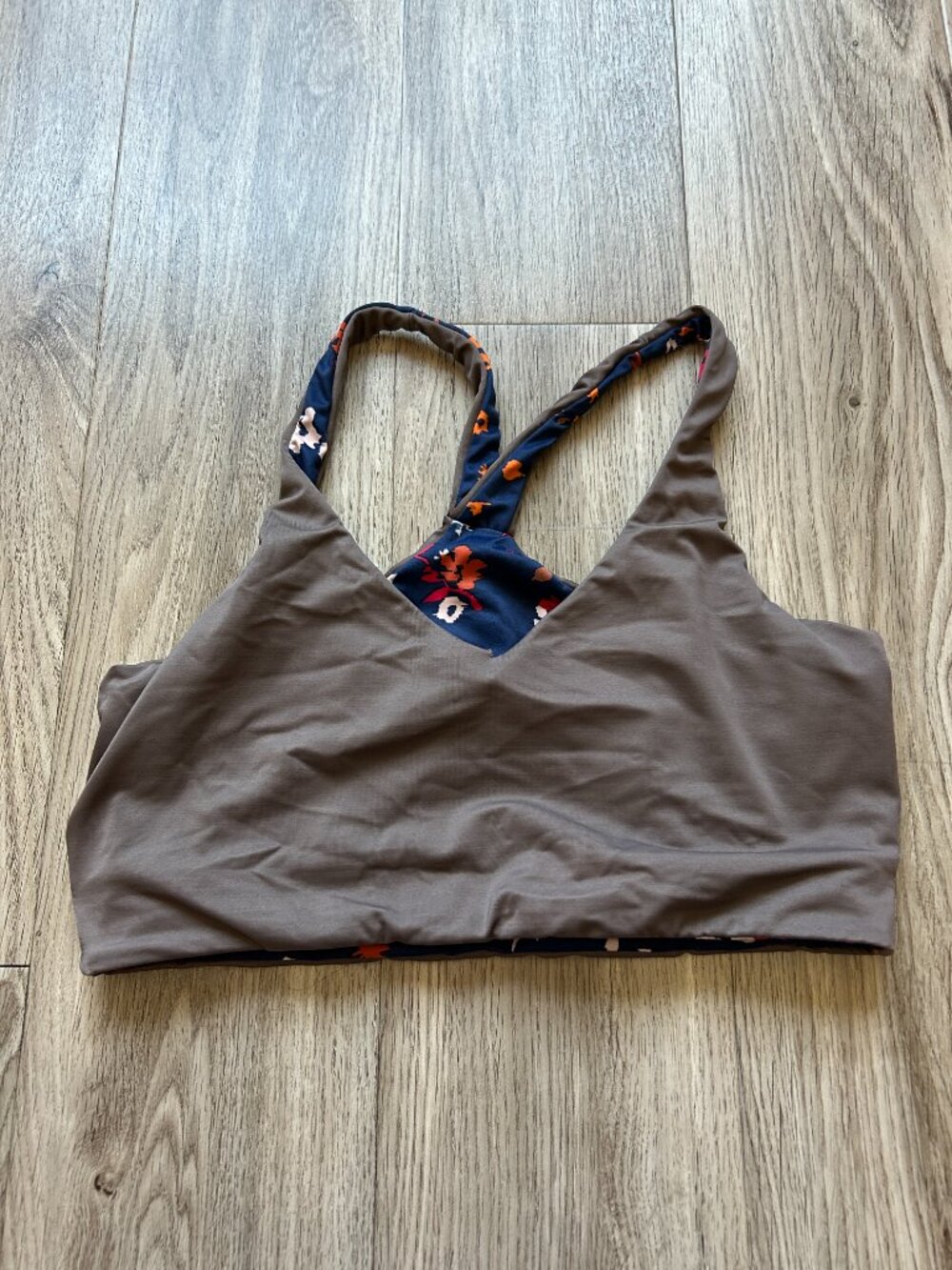 Maaji Reversible Sports Bra Bikini Top Brown and Blue Florals Size L - Picture 7 of 8